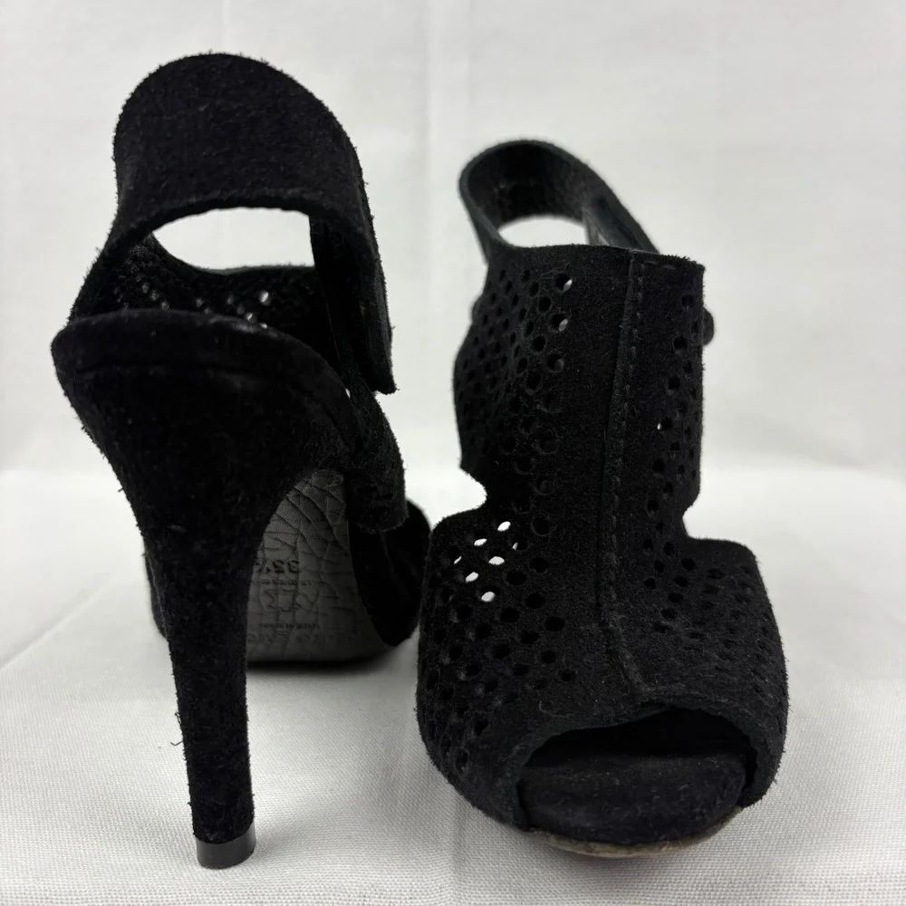 Pedro Garcia Samara Open Toe Perforated Slingback Heel Suede Size EU 35.5/US 5.5